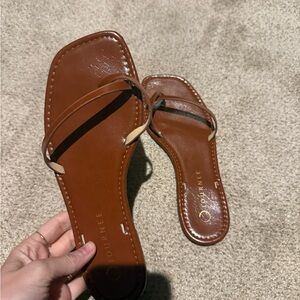 Minimal Strappy Brown Leather Sandals Flip Flops